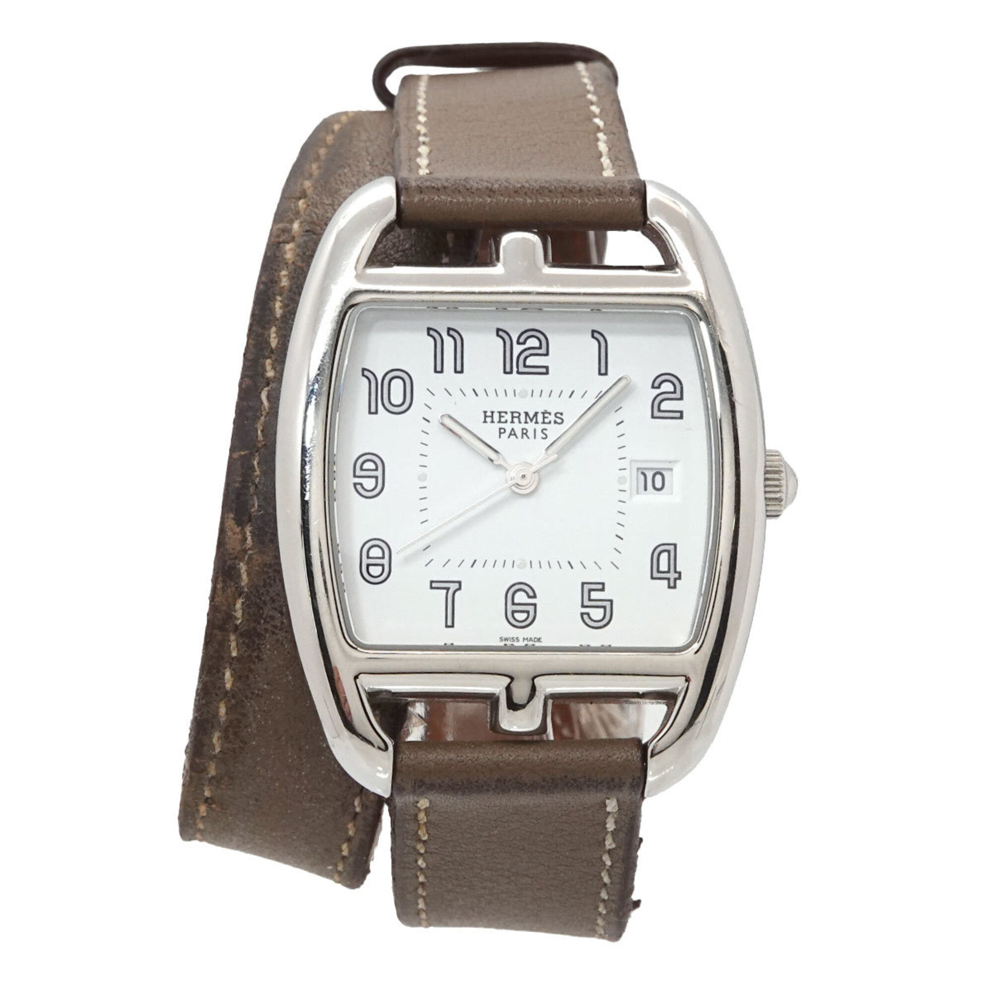 Hermes Cape Cod Tonneau Double Tour CT1 710 Boys\' Watch, Date, White Quartz Watch