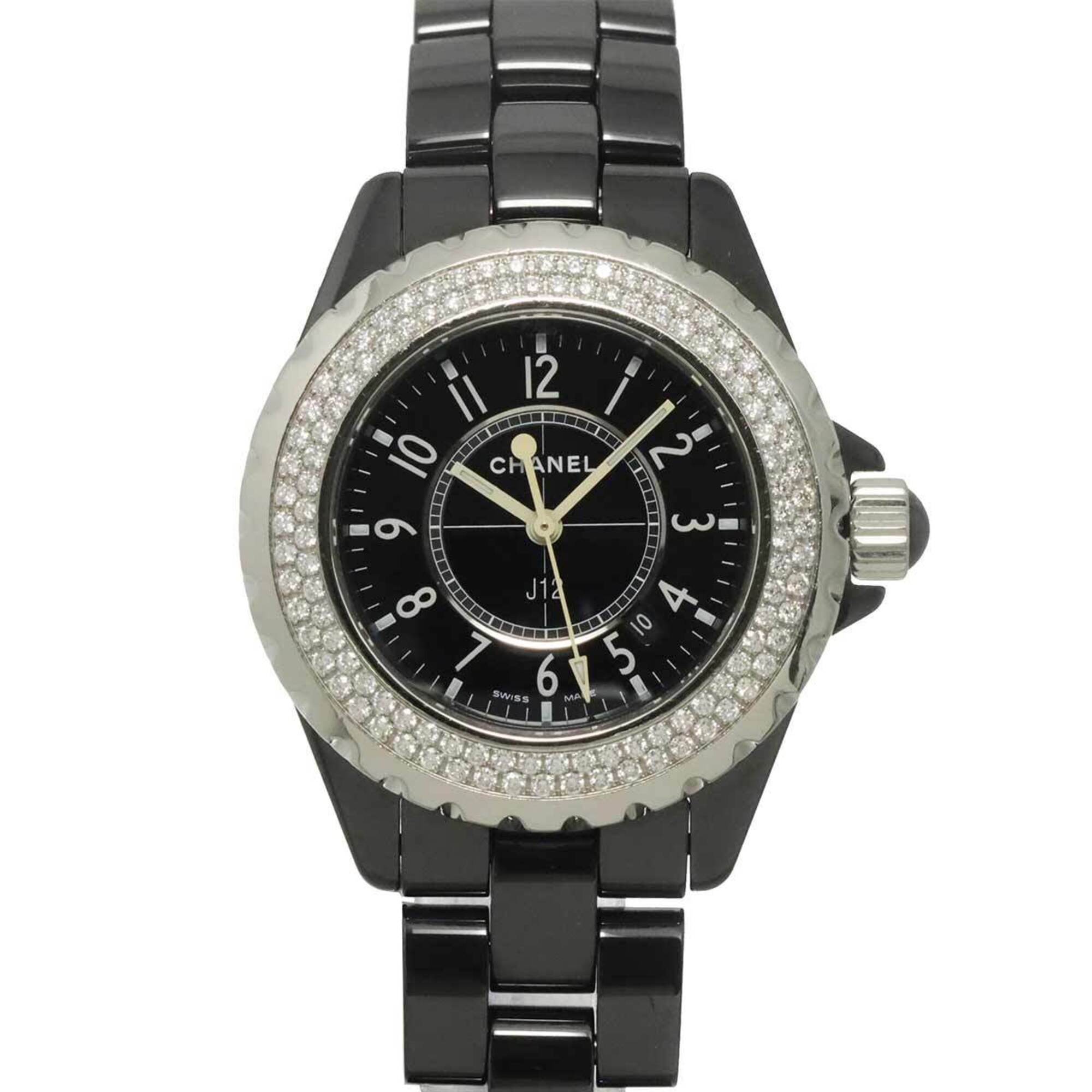 Chanel J12 33mm H0949 Genuine Diamond Bezel Ladies\' Watch Black Ceramic Date Quartz