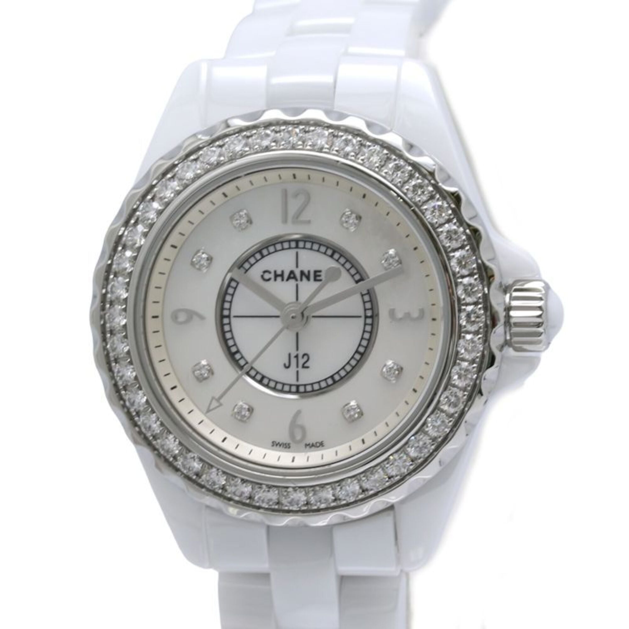 CHANEL J12 Diamond Bezel 8P H2572 Women\'s Watch White Ceramic x Stainless Steel 40445