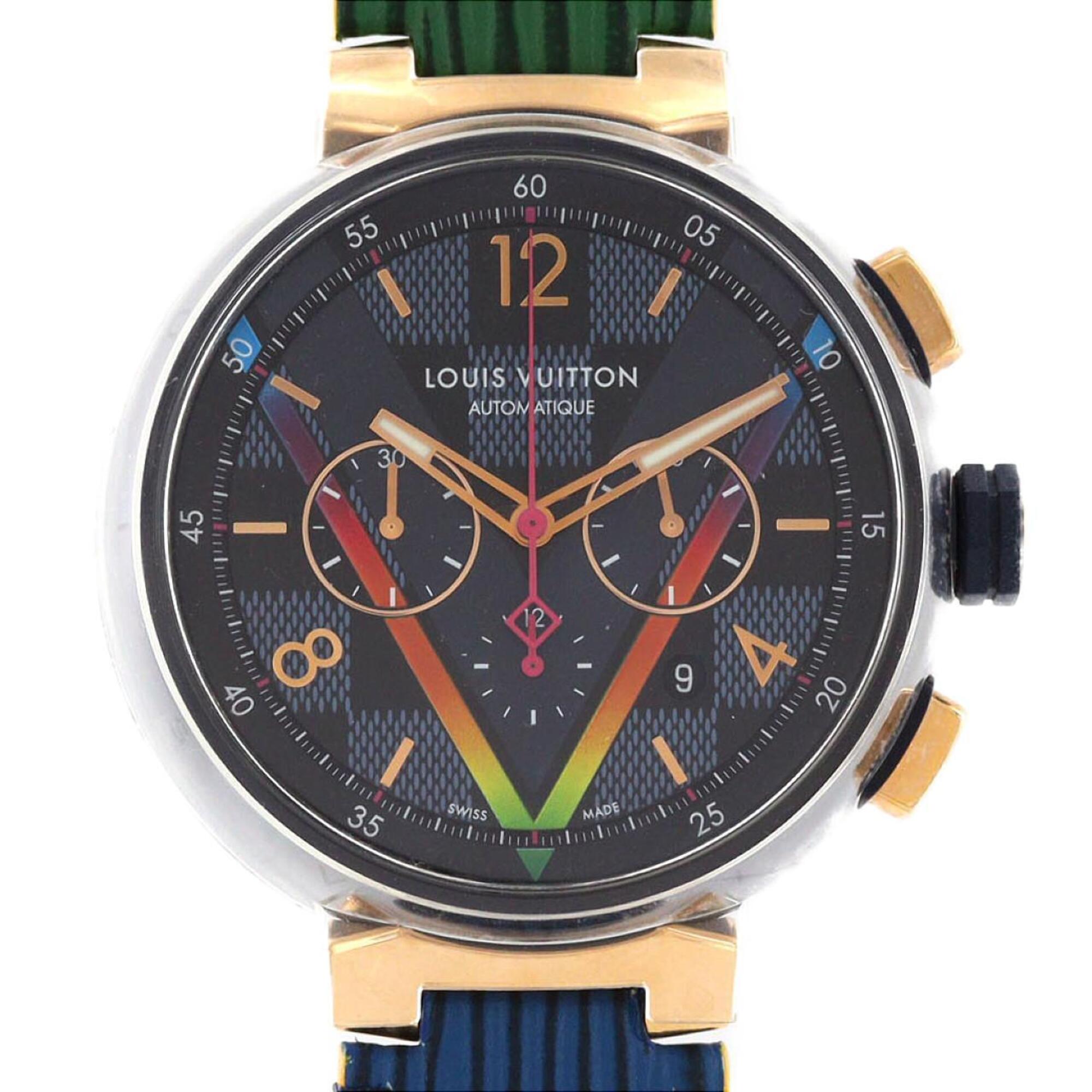 Louis Vuitton Tambour Chrono Damier Cobalt V Rainbow PVDxPG LIMITED QA129 SSxPG Automatic Watch