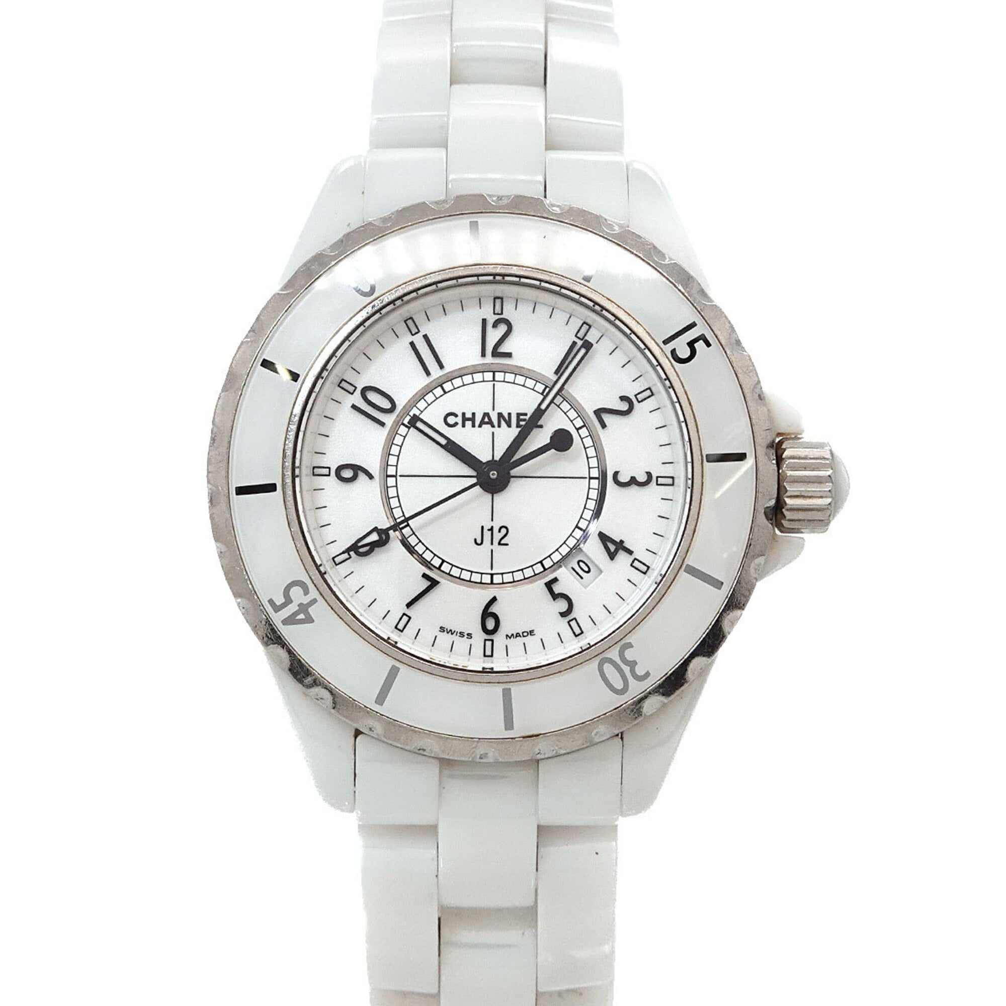 Chanel J12 33mm H0968 Women\'s Watch, Date Display, White Ceramic Quartz Watch