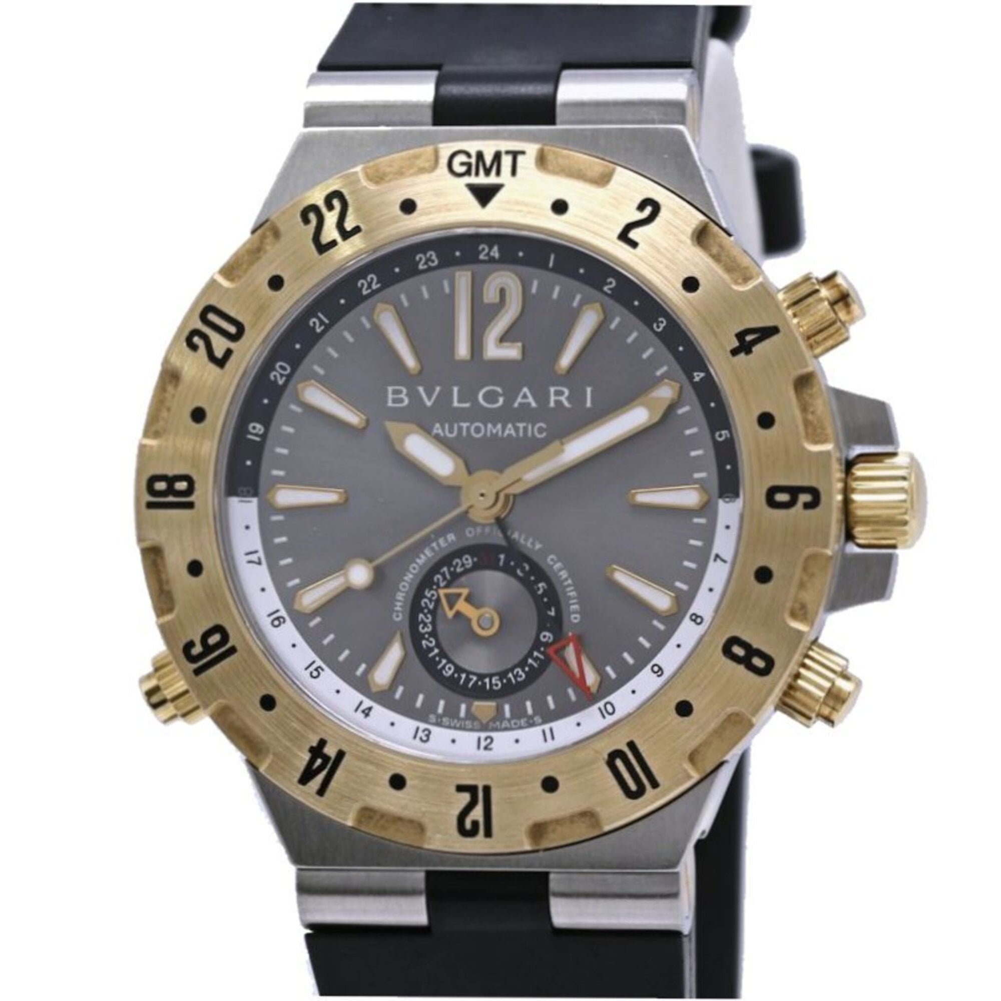 BVLGARI Diagono Professional GMT GMT40C5SGVD GMT40SG Men\'s Watch SS x 18K Yellow Gold Rubber 40536