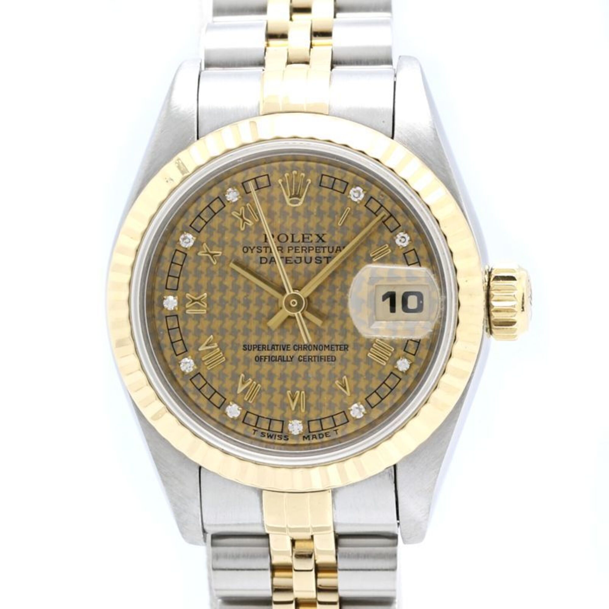 ROLEX Datejust 10P Diamond Houndstooth Gold 69173G Women\'s Watch 40548