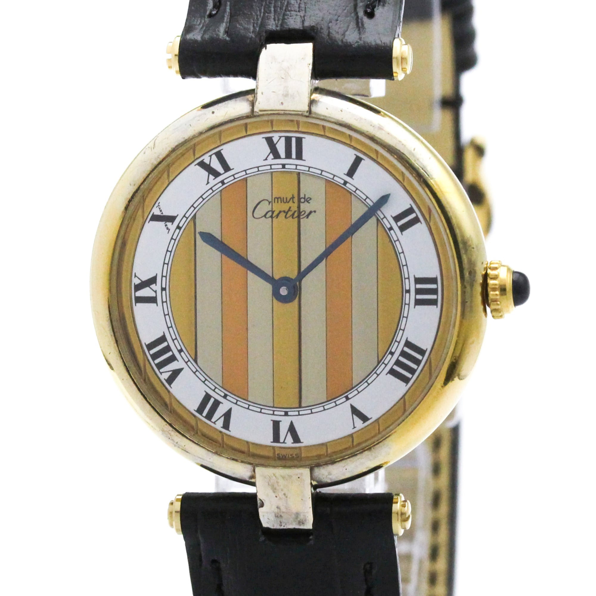 CARTIER Must Vendome Gold Plated Leather Quartz Unisex Watch 590003