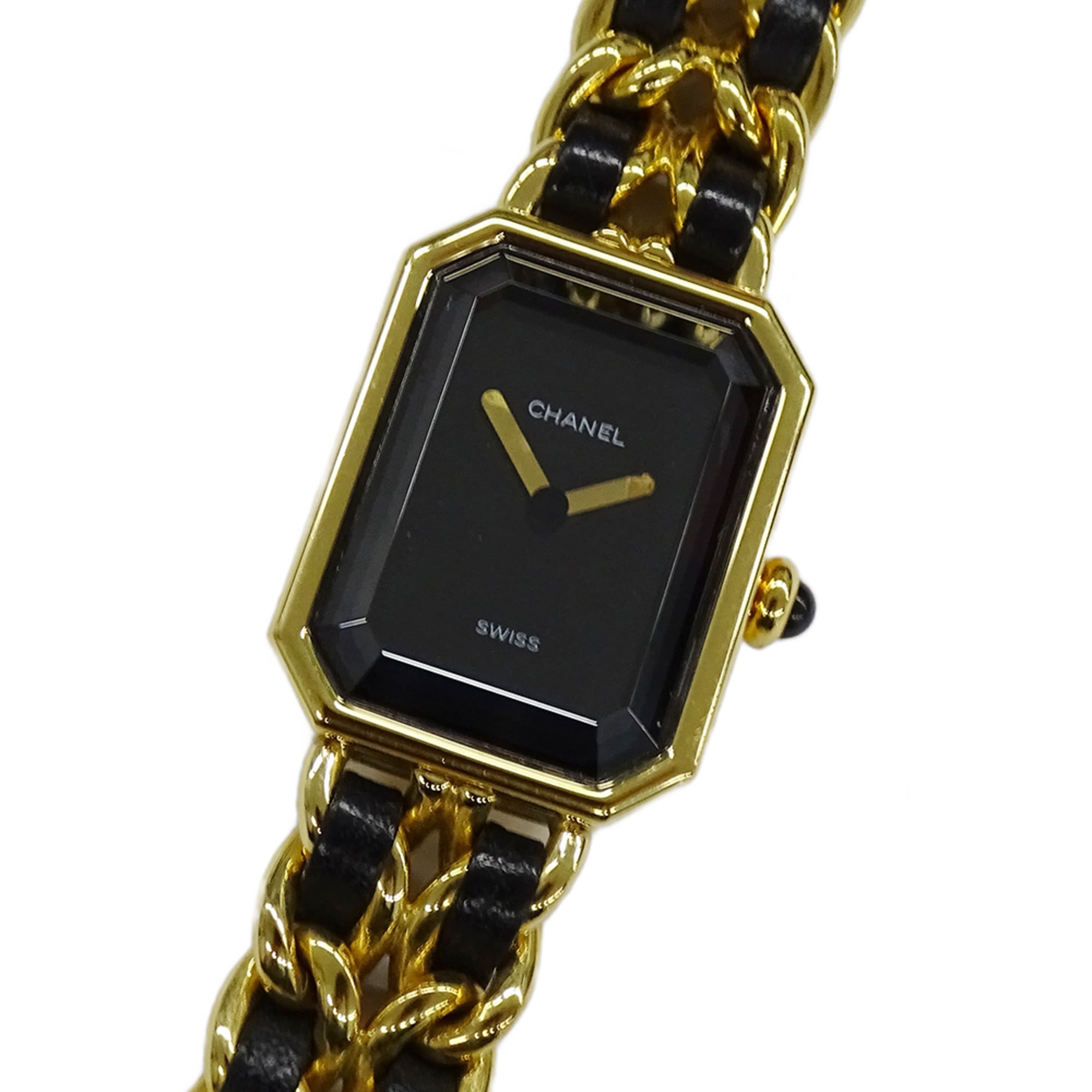 Chanel CHANEL Women\'s Watch Brand Premiere Quartz QZ GP Leather M Size H0001 Square Gold Black