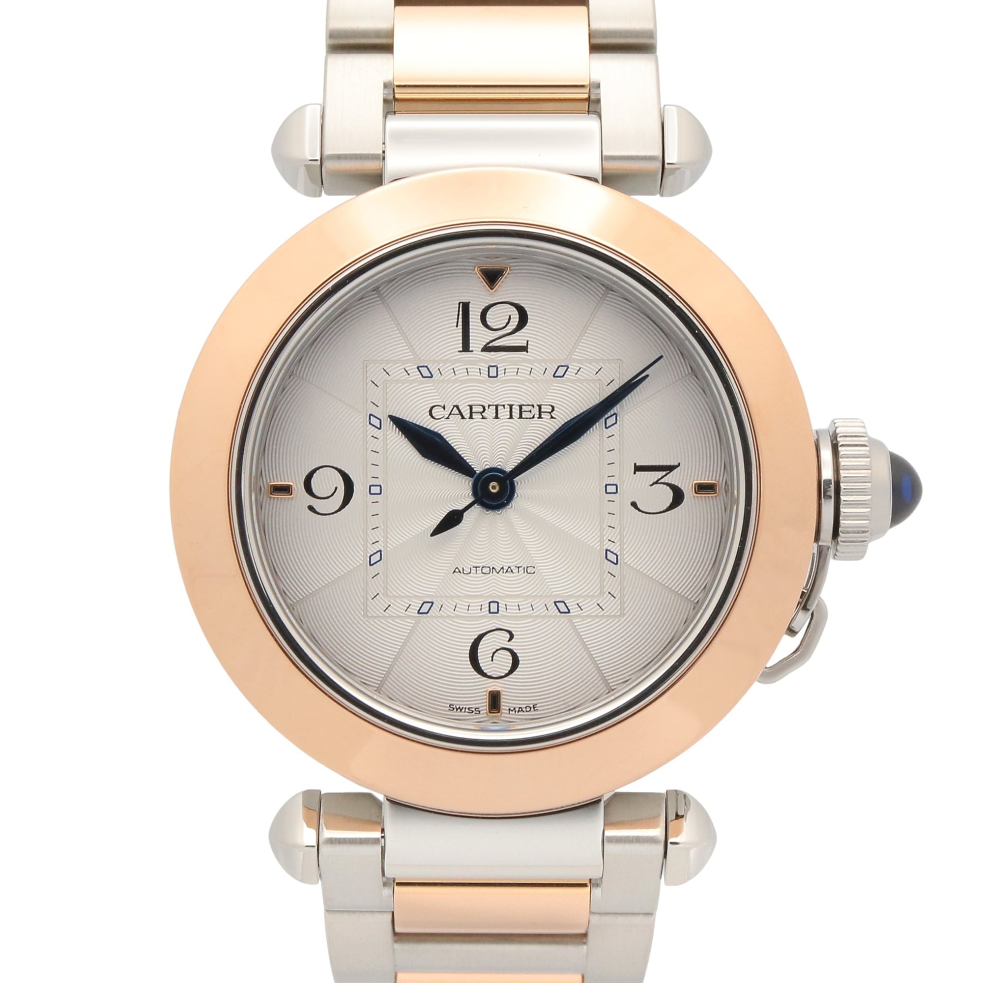 Cartier Pasha de watch, 18K pink gold (PG) stainless steel, boys\' size, silver tone, W2PA0008