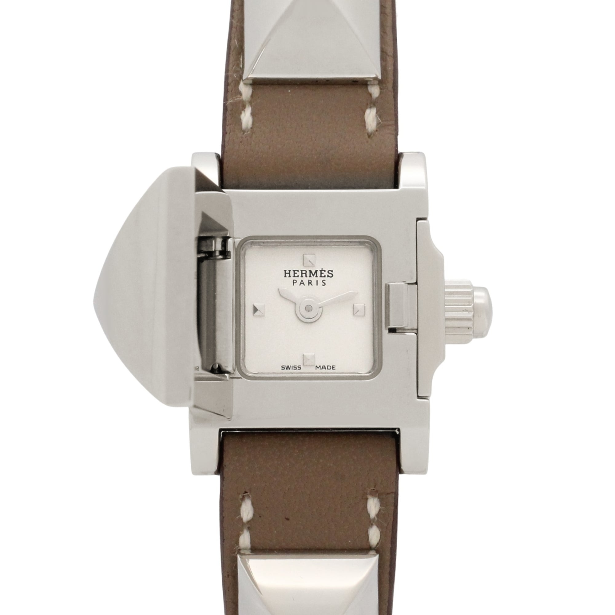 Hermes Mini Medor Watch, Stainless Steel, Leather Strap, Women\'s, Silver Tone, ME2.110