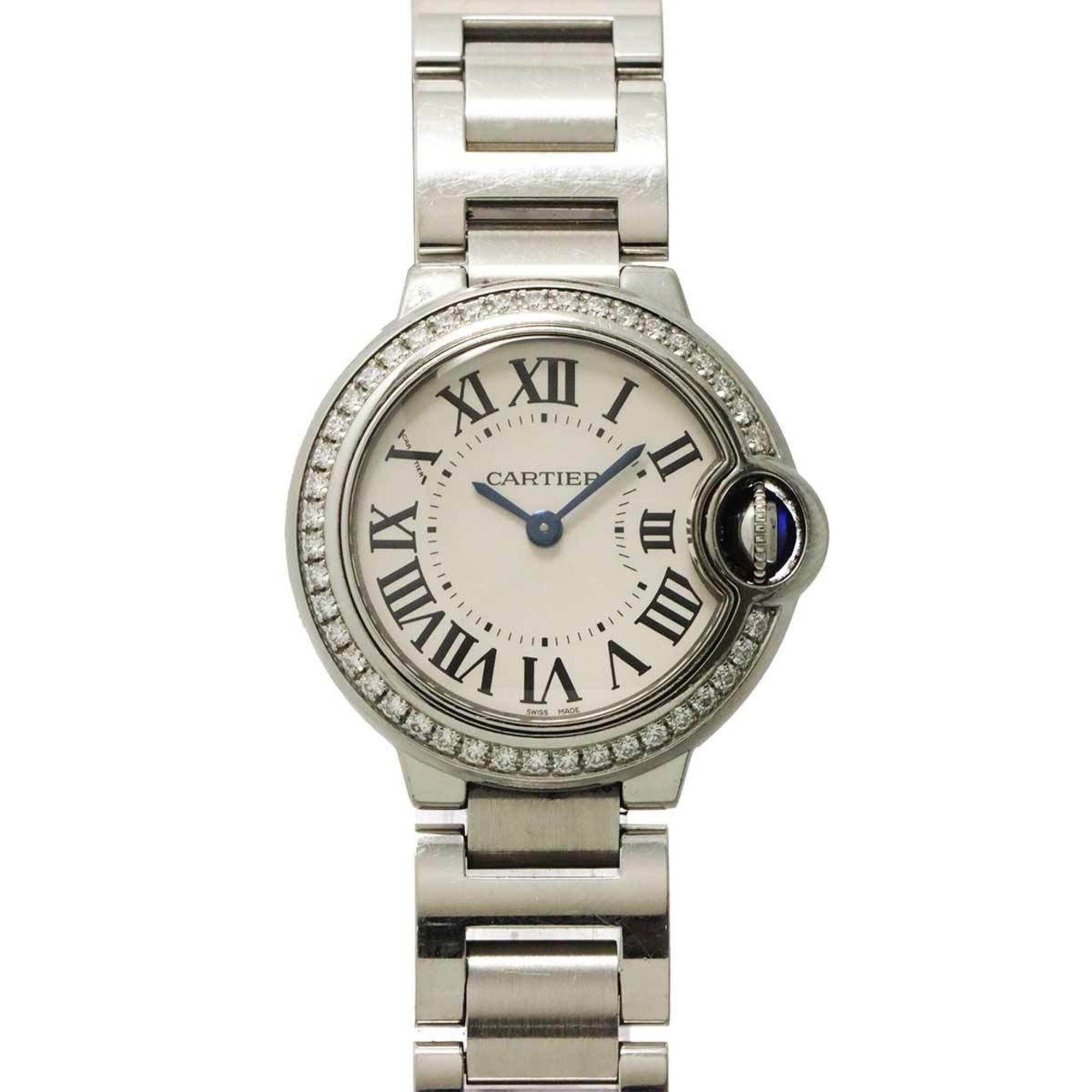 Cartier Ballon Bleu 28mm W4BB0015 Women\'s Watch, Diamond Bezel, Silver, Quartz Watch