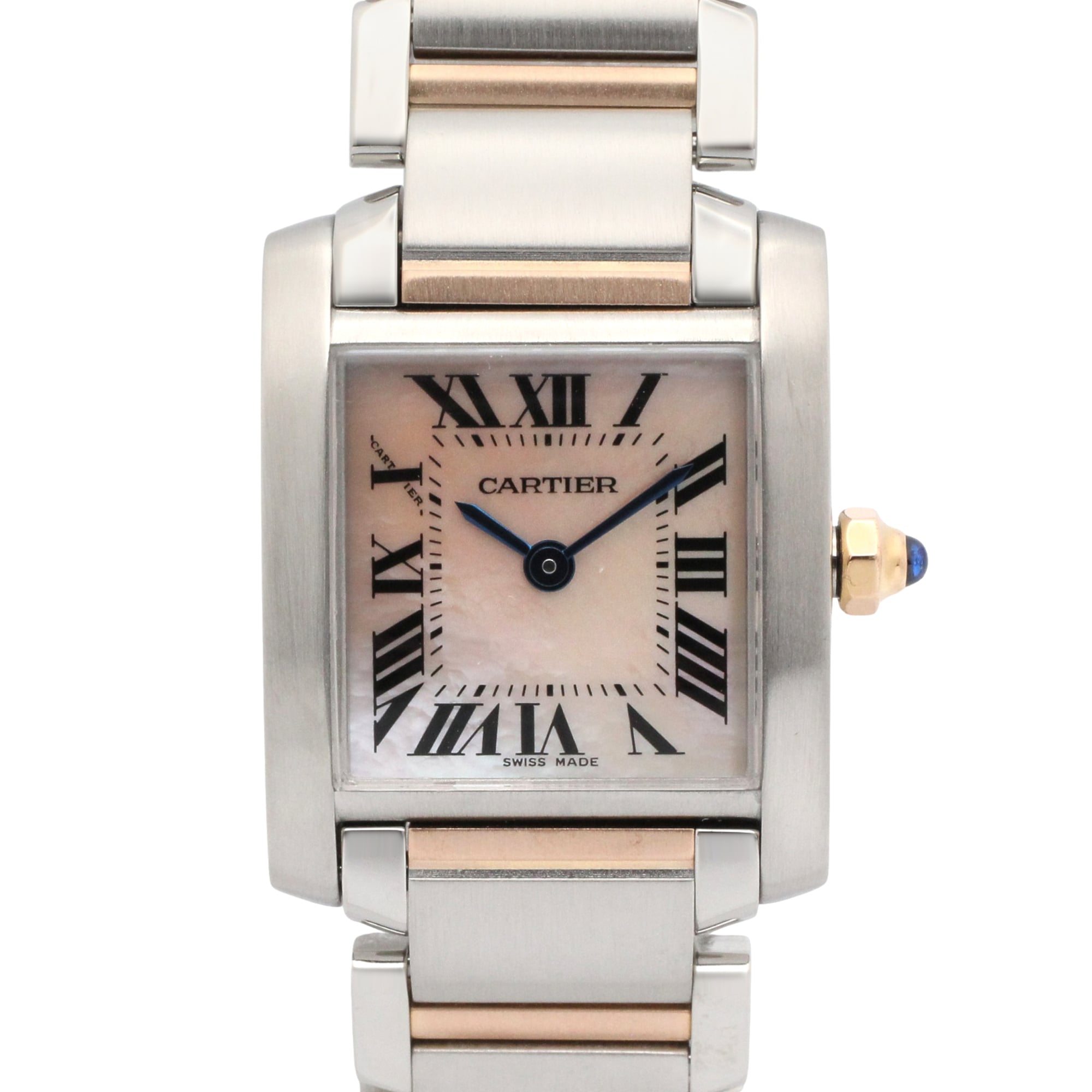 Cartier Tank Franaise SM Watch, 18K Pink Gold (PG), Stainless Steel, Ladies\', Tone, Shell, W51027Q