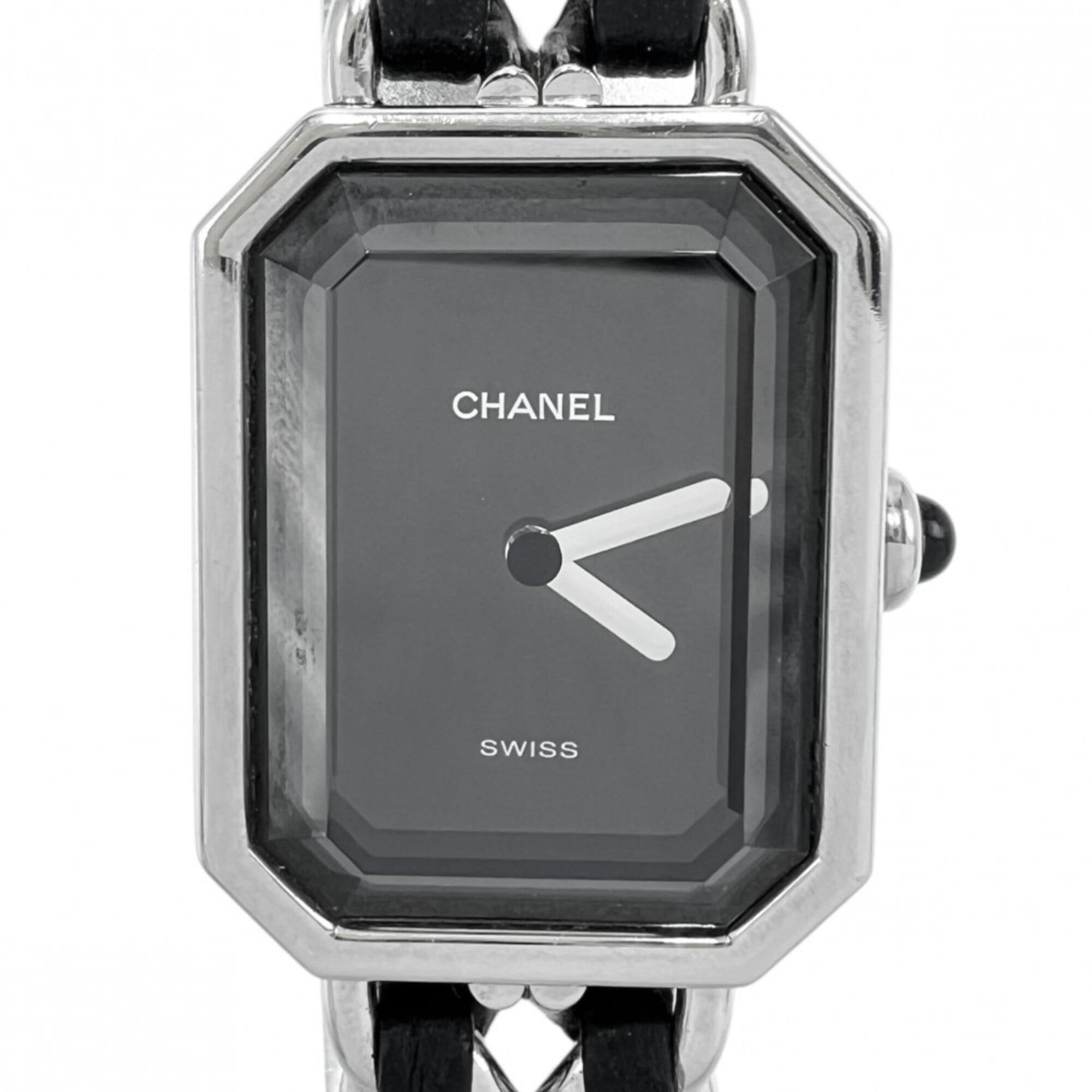 Chanel Ladies\' Premiere L Watch, Battery-Powered, Black Dial, Stainless Steel Quartz Movement, Silv
