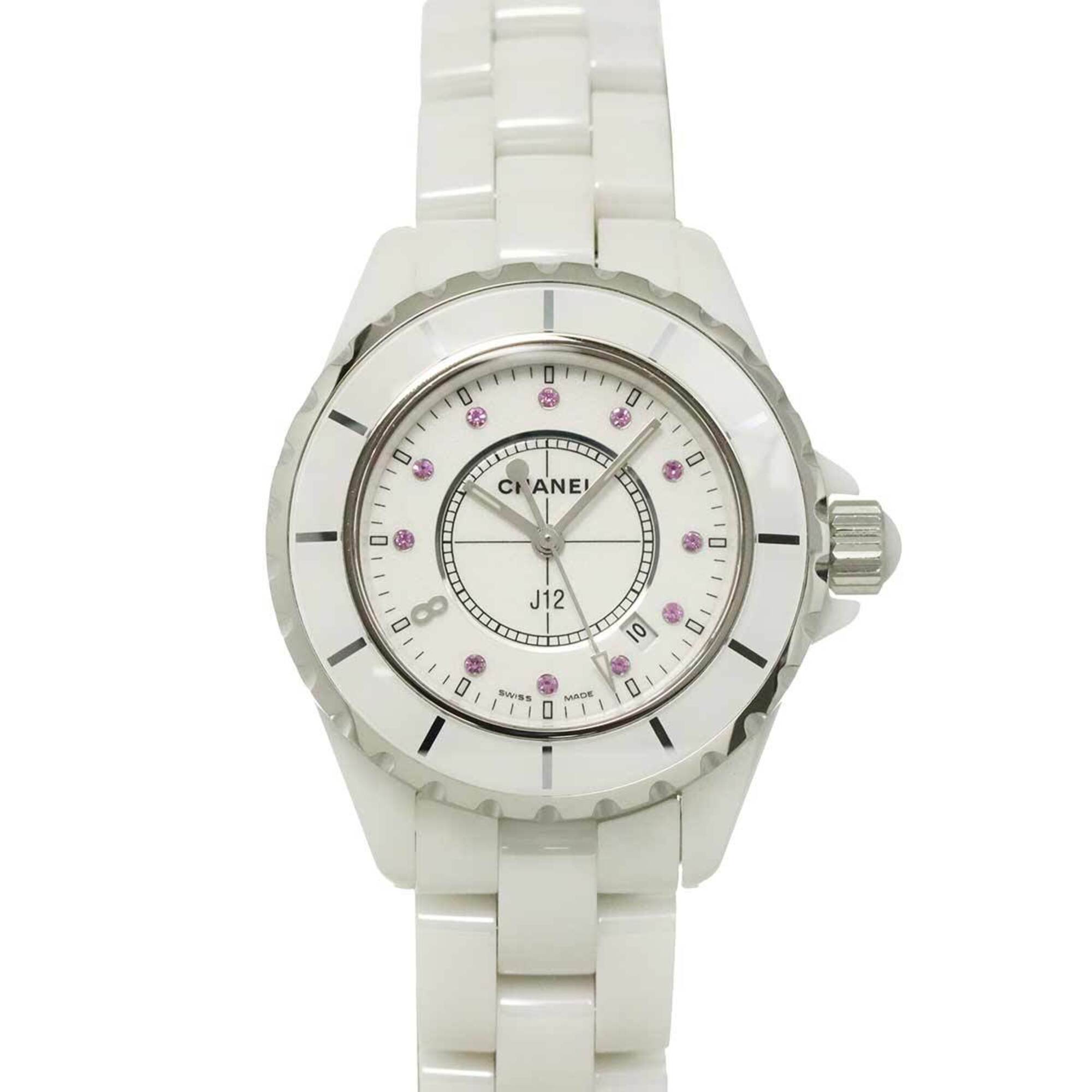 Chanel J12 33mm H2054 Ginza Boutique Limited Edition Women\'s Watch 11P Pink Sapphire White Ceramic