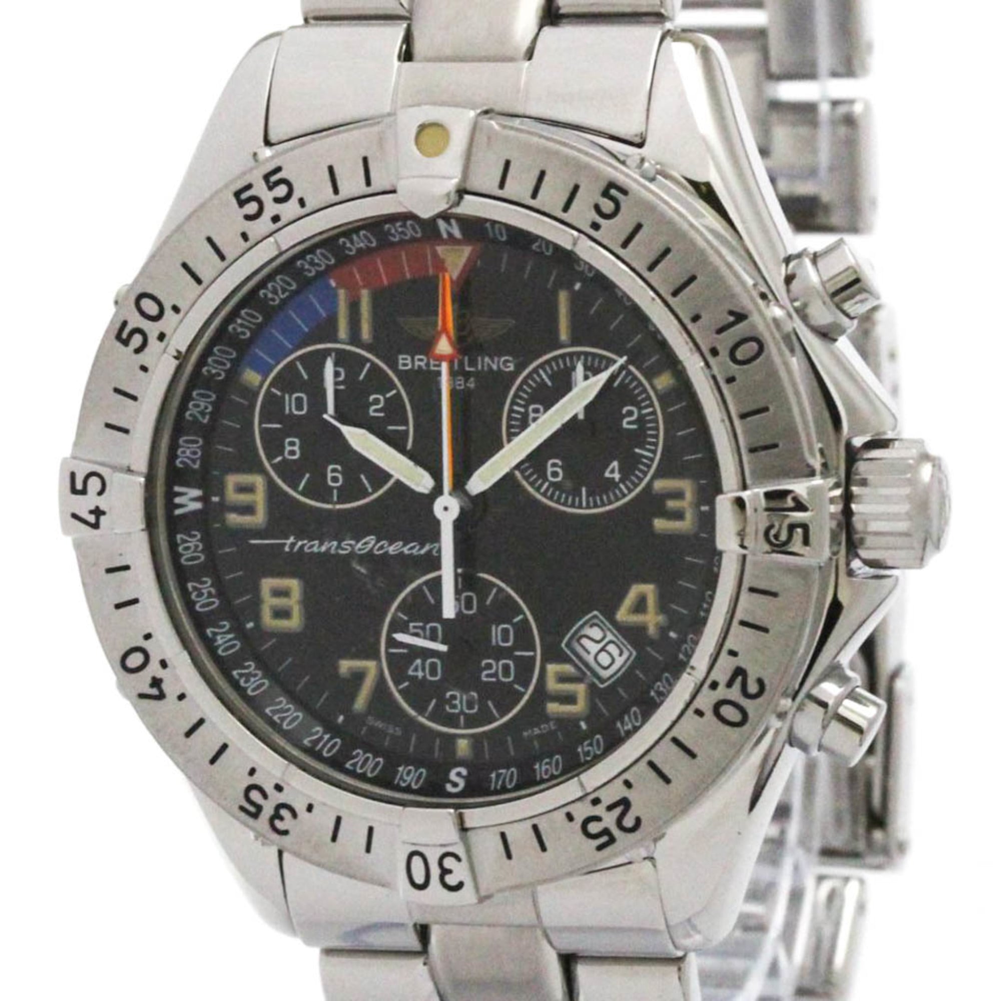 BREITLING Transocean Chronograph Steel Quartz Watch A53040.1 Polished