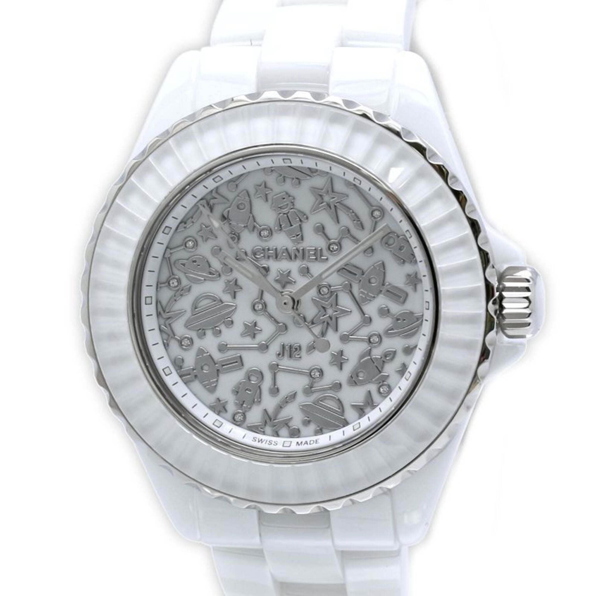 CHANEL J12 Cosmic Diamond H7990 Women\'s Watch, White Ceramic x Stainless Steel 40440