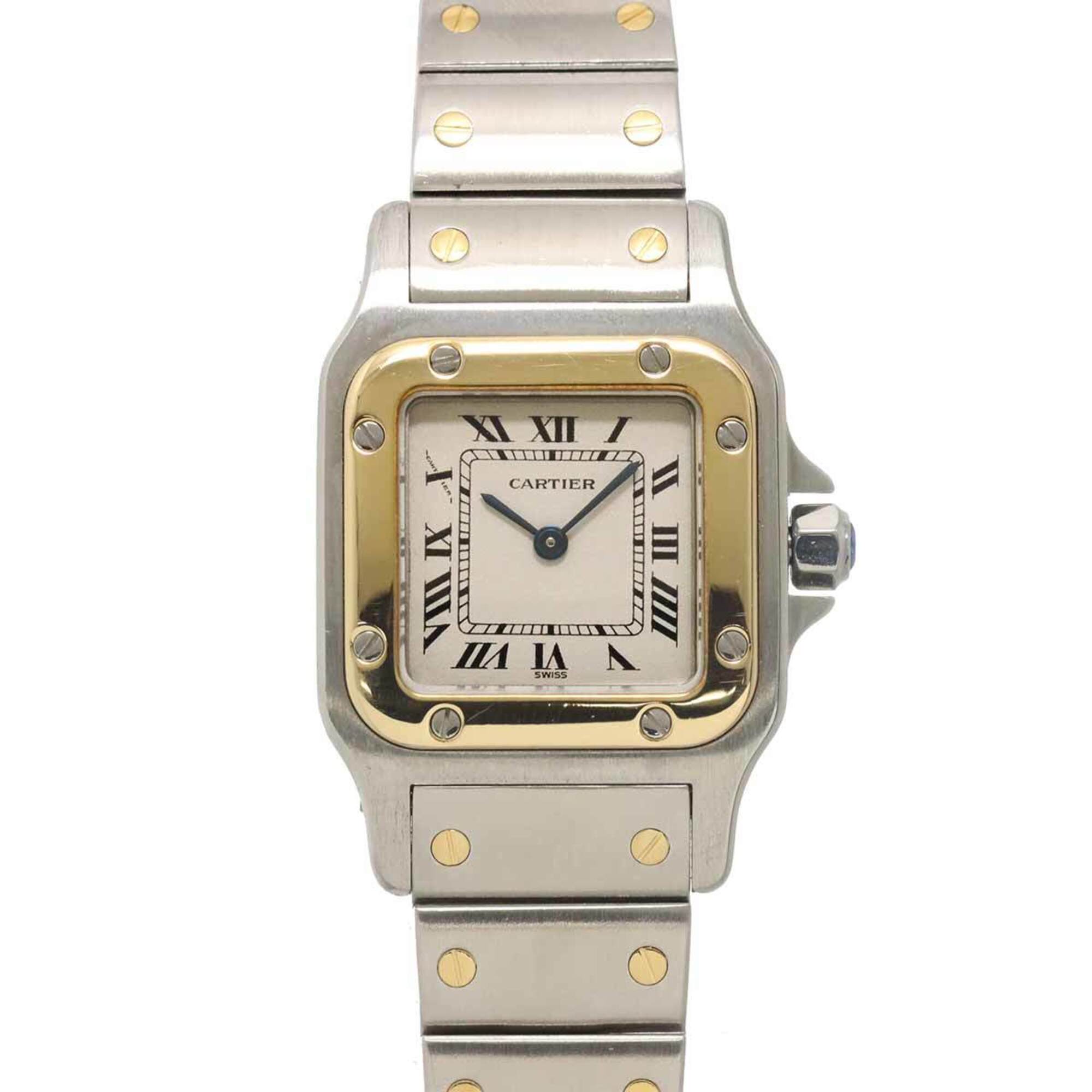 Cartier Santos Galbee SM W20012C4 Two-Tone Ladies\' Watch, Ivory & 18K Yellow Gold, Quartz Watch