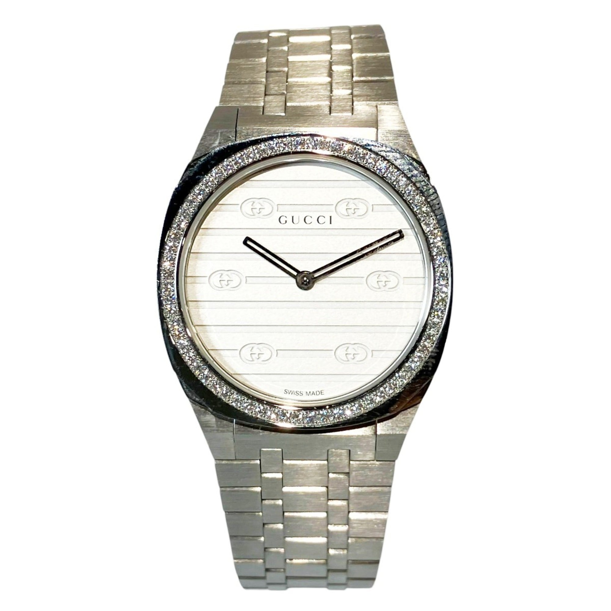 Gucci 25H Watch, Total Weight 57g, Stainless Steel, Quartz Movement, Silver Dial, YA163401