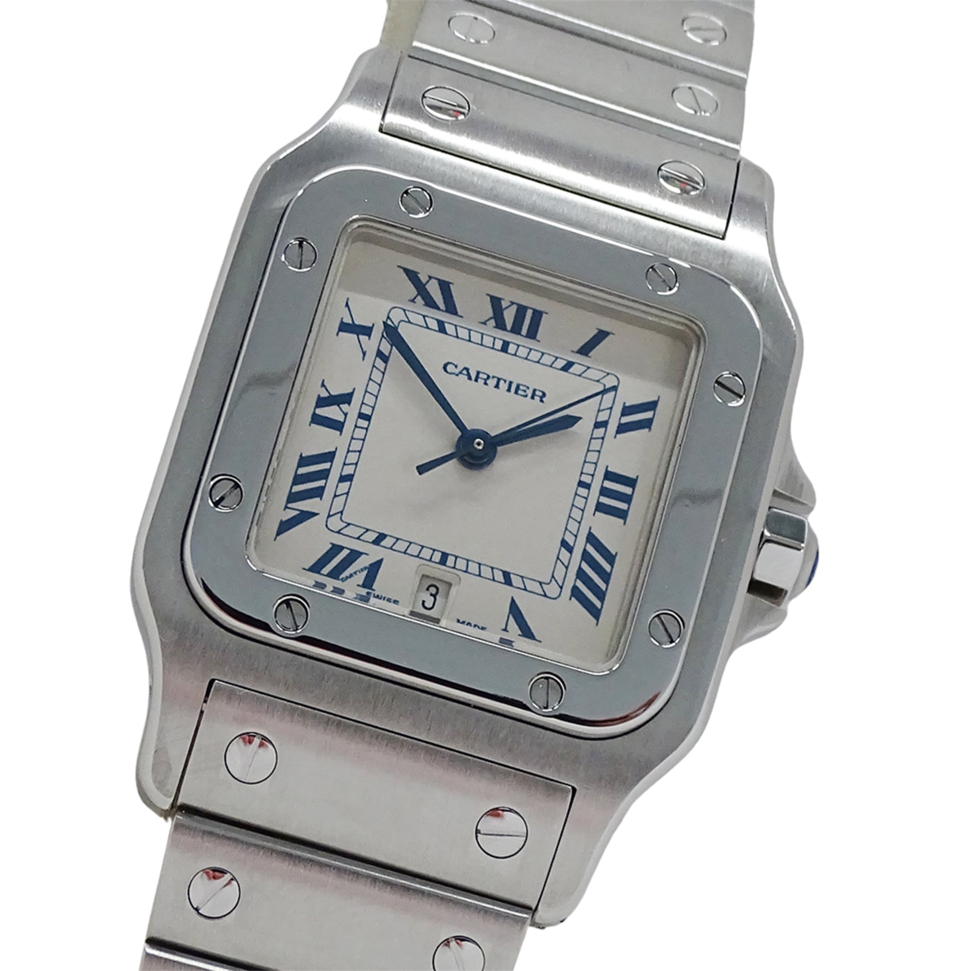 Cartier men\'s watch, Santos Galbee LM, date, quartz movement, stainless steel (SS), W20018D6, silve