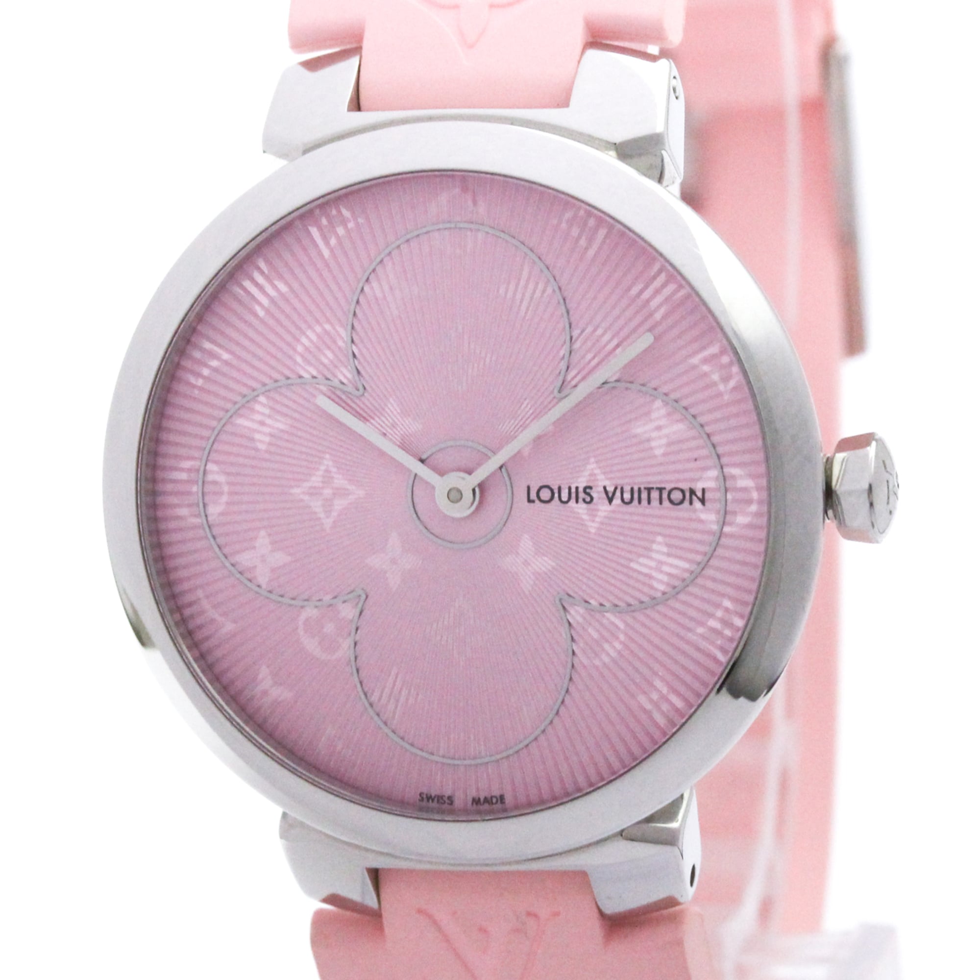 LOUIS VUITTON Tambour Steel Quartz Ladies Watch Q1G08 Polished