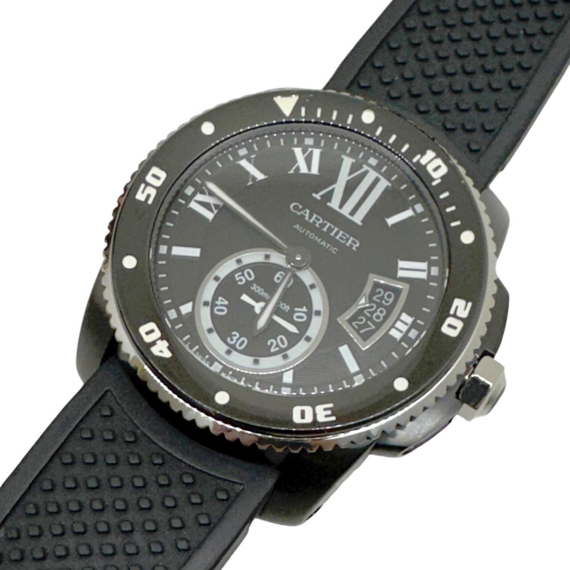 CARTIER Calibre de Cartier Carbon Diver Date WSCA0006 Watch, Stainless Steel, Rubber Strap, Automati