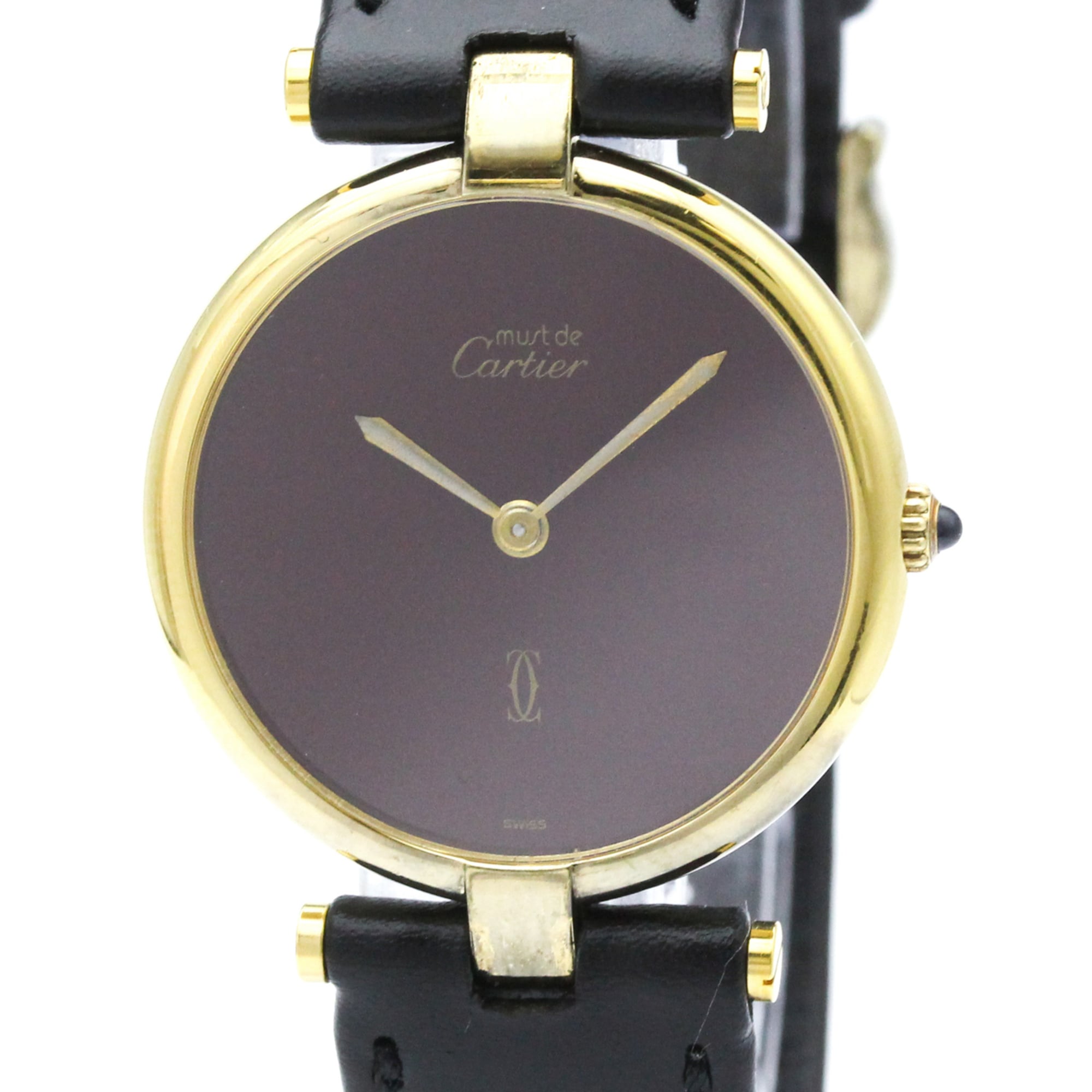 CARTIER Must Vendome Gold Plated Leather Quartz Unisex Watch 590003