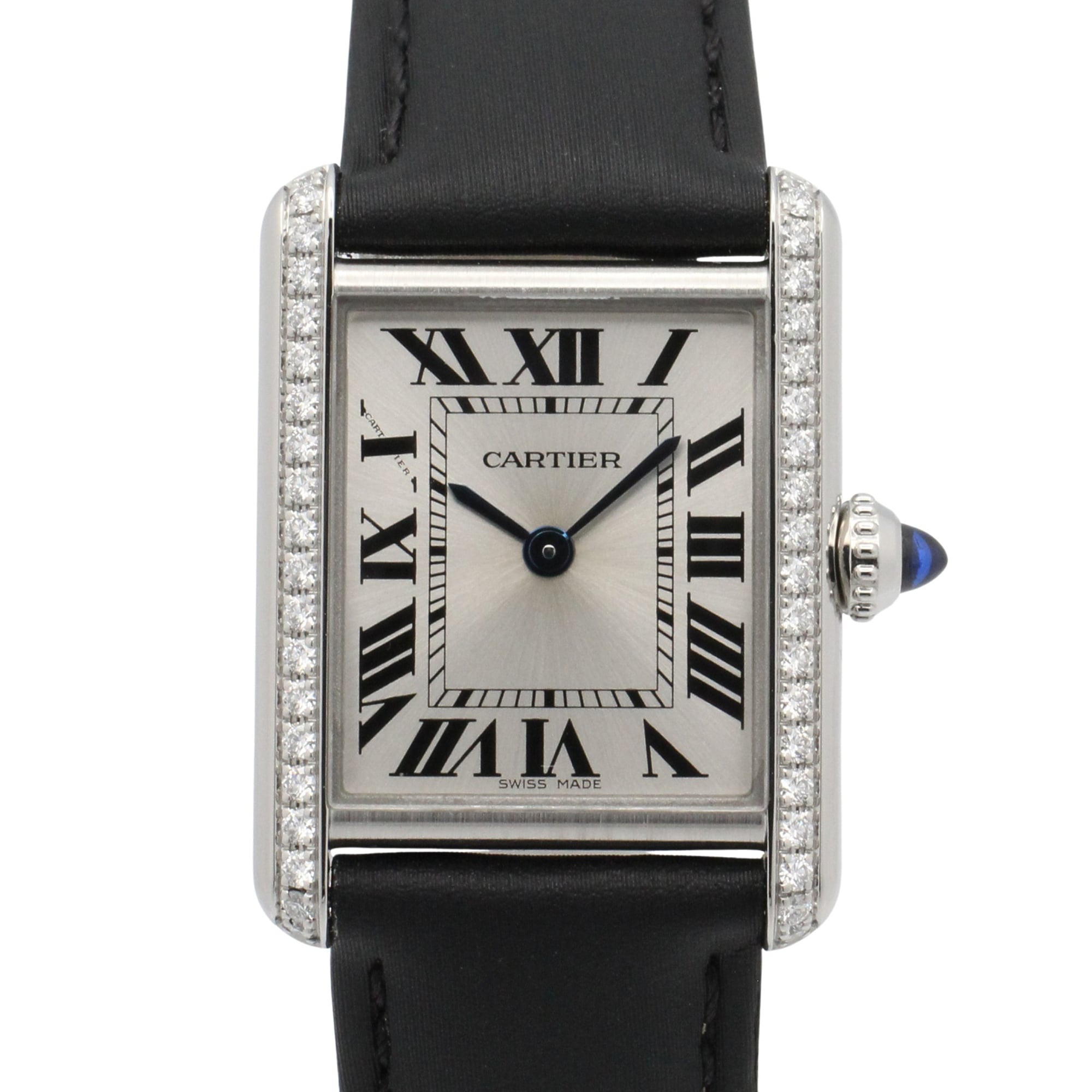 Cartier Tank Must SM Watch, Stainless Steel, Leather Strap, Diamond, Ladies, Silver Tone, W4TA0016