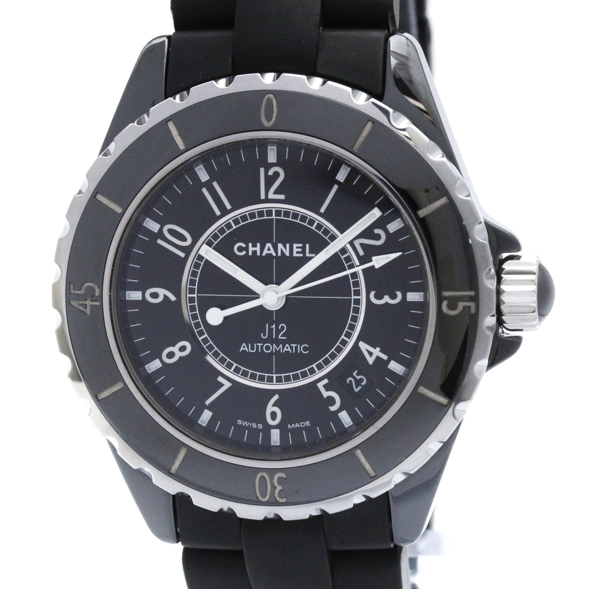 CHANEL J12 Ceramic Rubber Automatic Mens Watch H0684 Polished