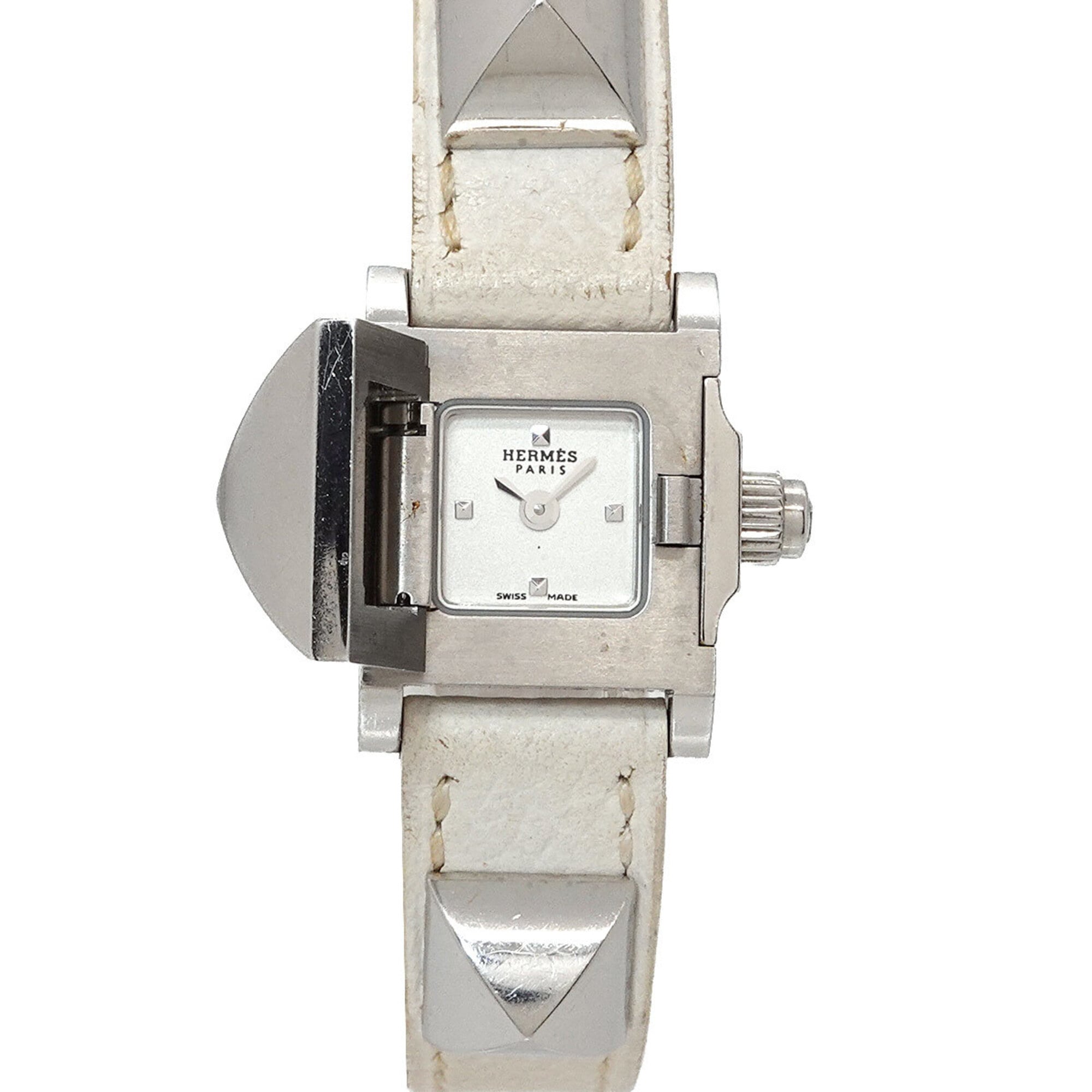 Hermes Medor Mini ME2 110 Women\'s Watch, Studded, White, Quartz Watch
