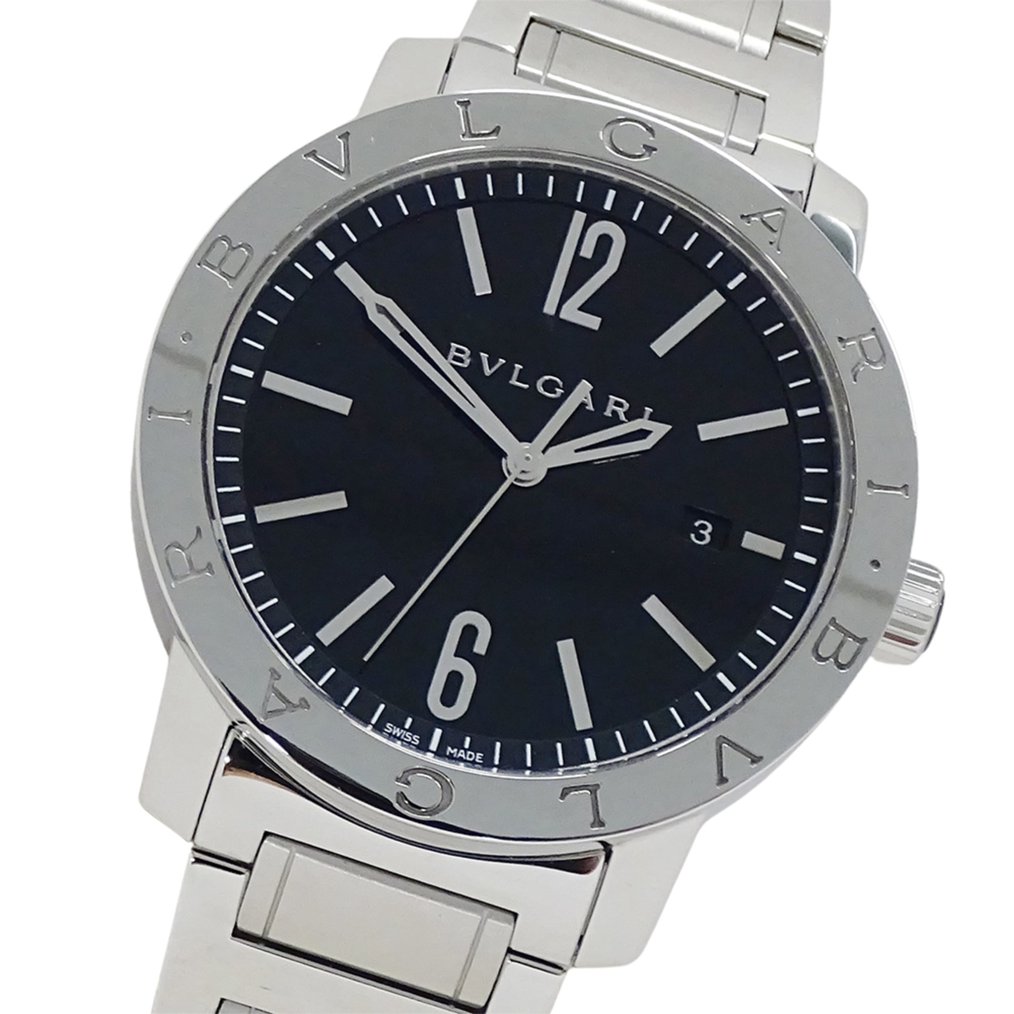 Bulgari BVLGARI Men\'s Watch, Brand: Date Automatic AT Stainless Steel SS BB41S Silver Black Open Ca