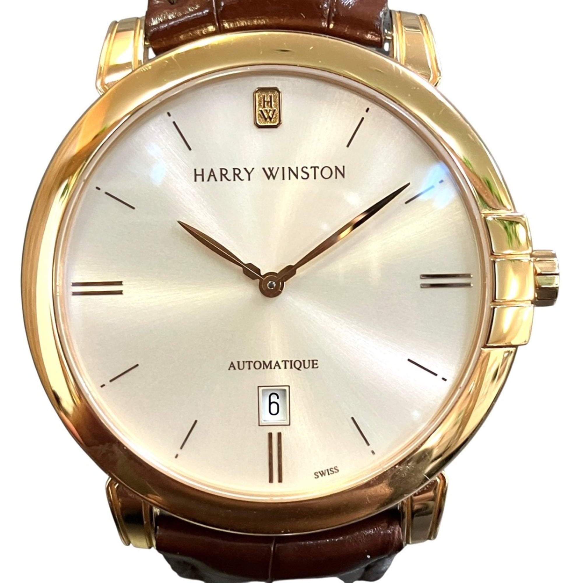 Harry Winston Midnight Date Watch, Total Weight 79.8g, 18K Gold, Genuine Leather Strap, Automatic Mo