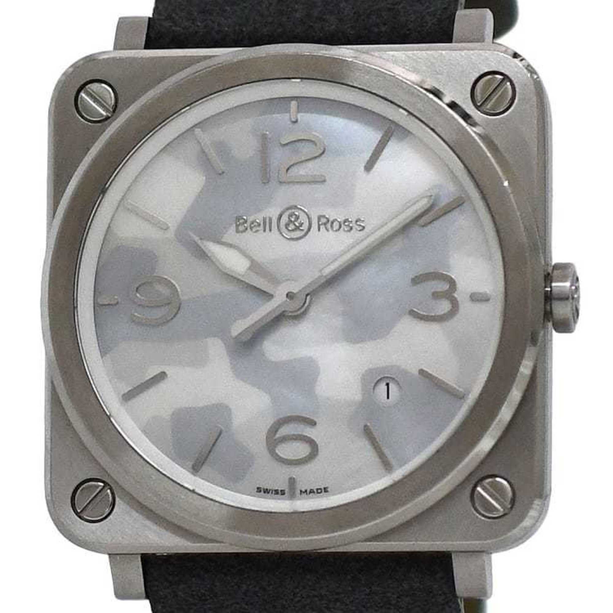 Bell & Ross Watch Aviation 39 f-22679 Camouflage White Shell Silver Gray BRS-64-S Men\'s SS Suede Le