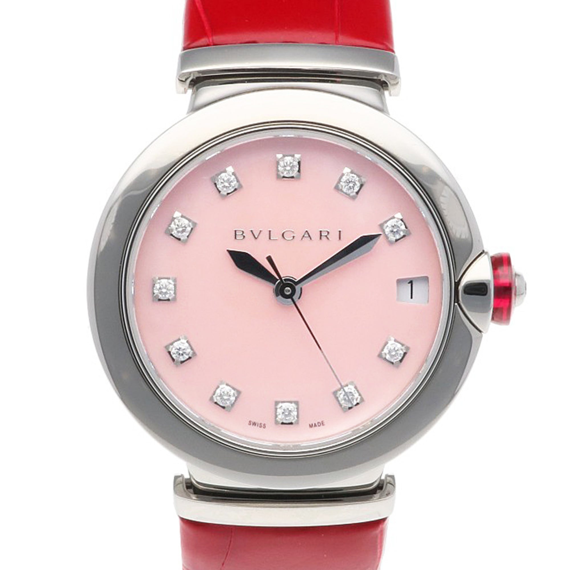 Bvlgari Lucea Stainless Steel Watch LU33C2SLD/11 Automatic Women\'s BVLGARI Pink Shell with 11 Diamo