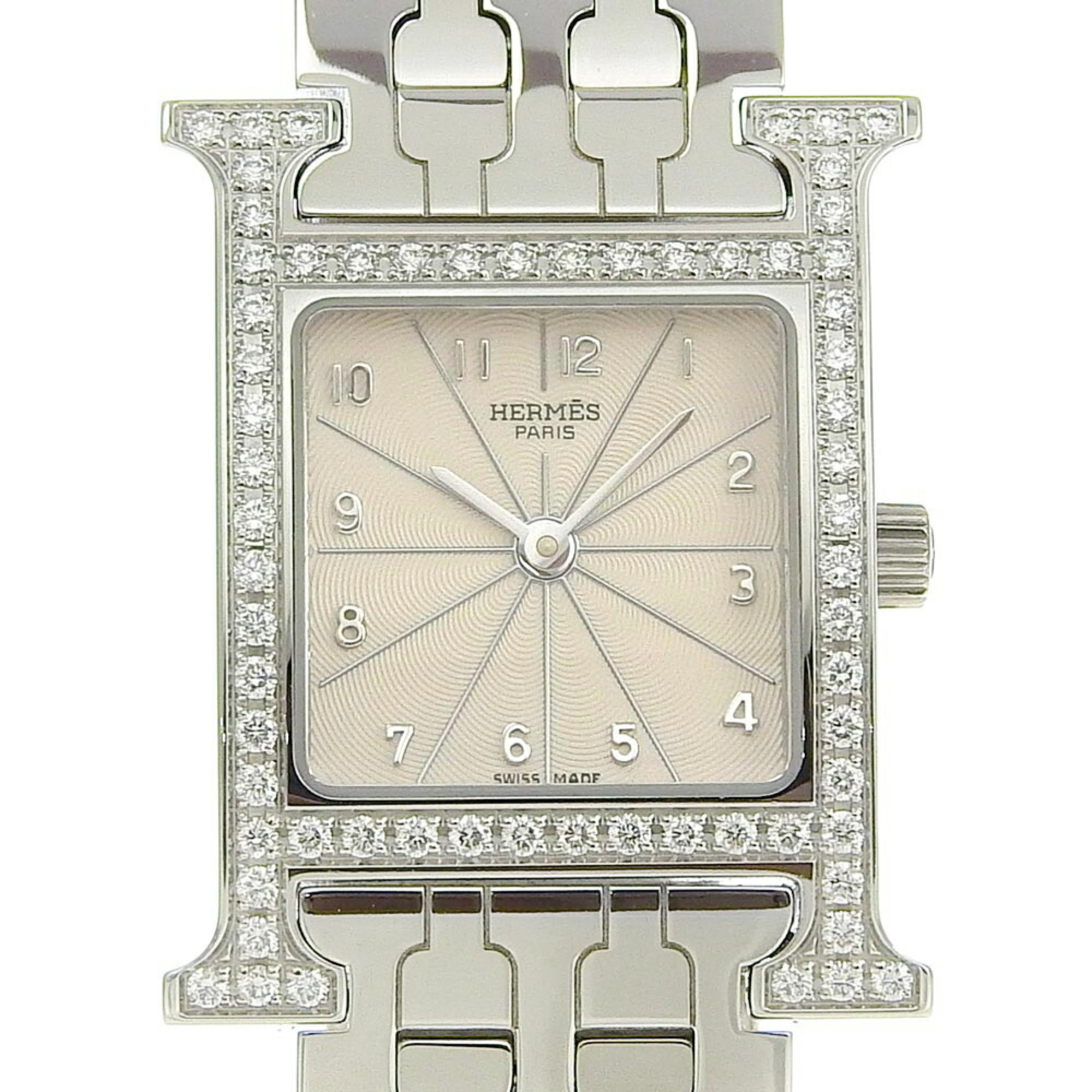 Hermes HERMES H Watch Diamond Bezel HH1.230 Stainless Steel x Quartz Analog Display Ivory Dial Heure