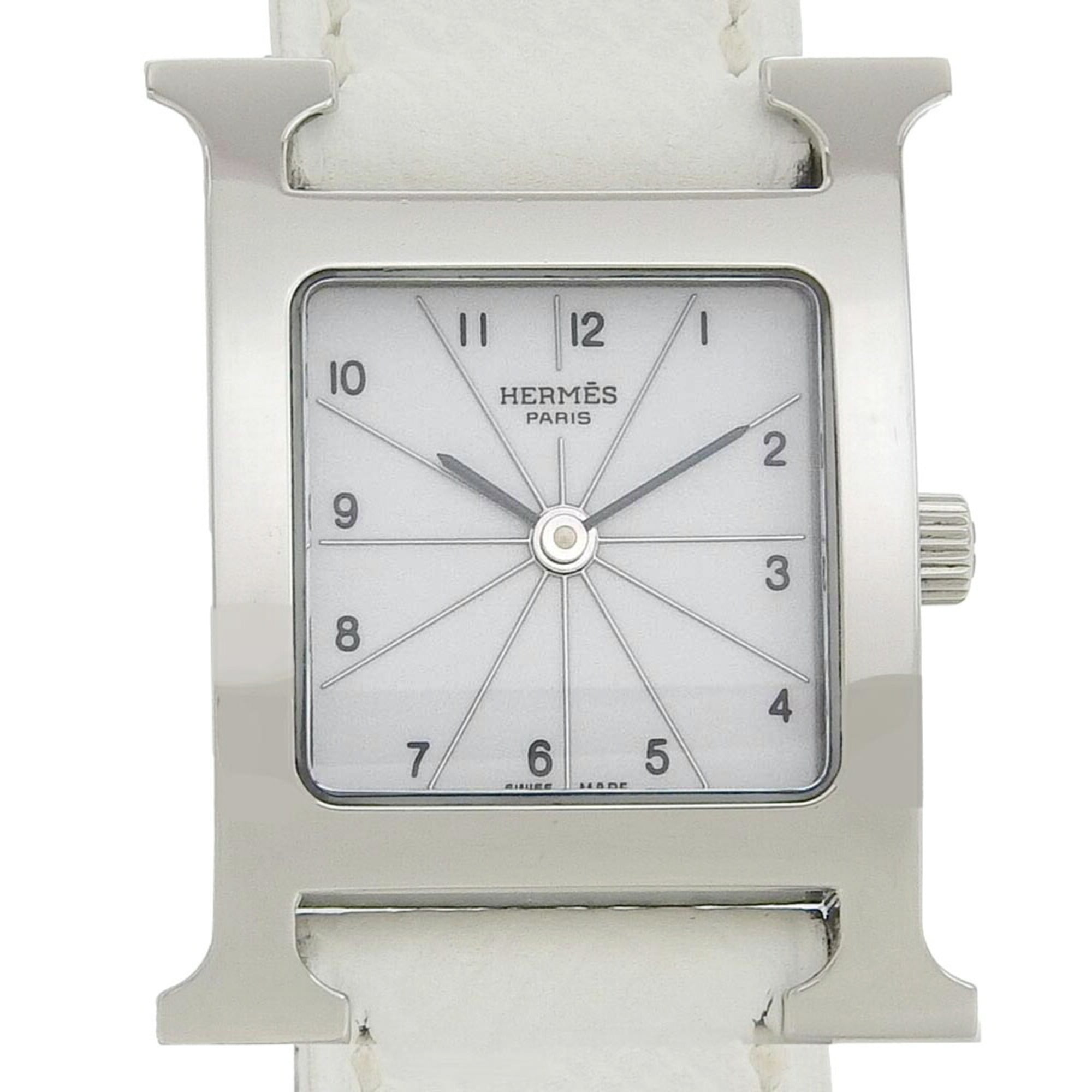 Hermes HERMES H Watch Wristwatch HH1.210 Stainless Steel x Leather 2005 Quartz Analog Display White