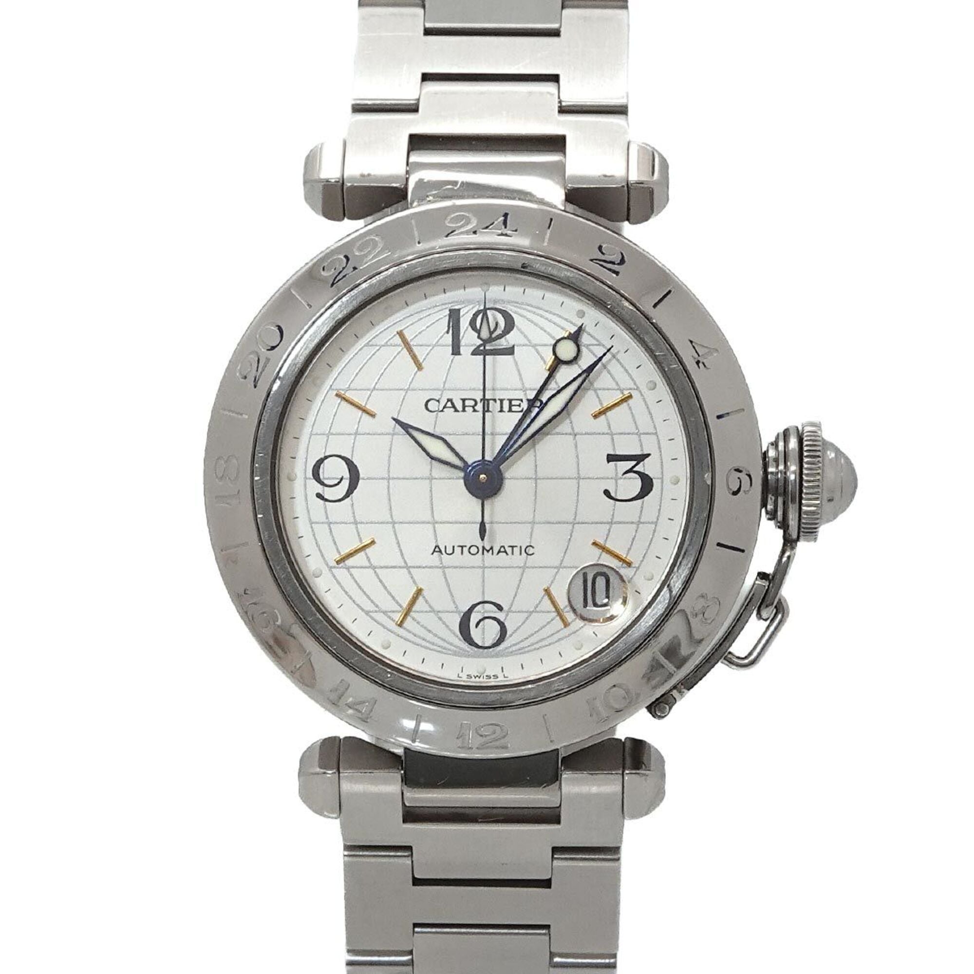 Cartier Pasha C Meridian GMT W31078M7 Boys\' Watch, Date, Silver, Automatic Movement