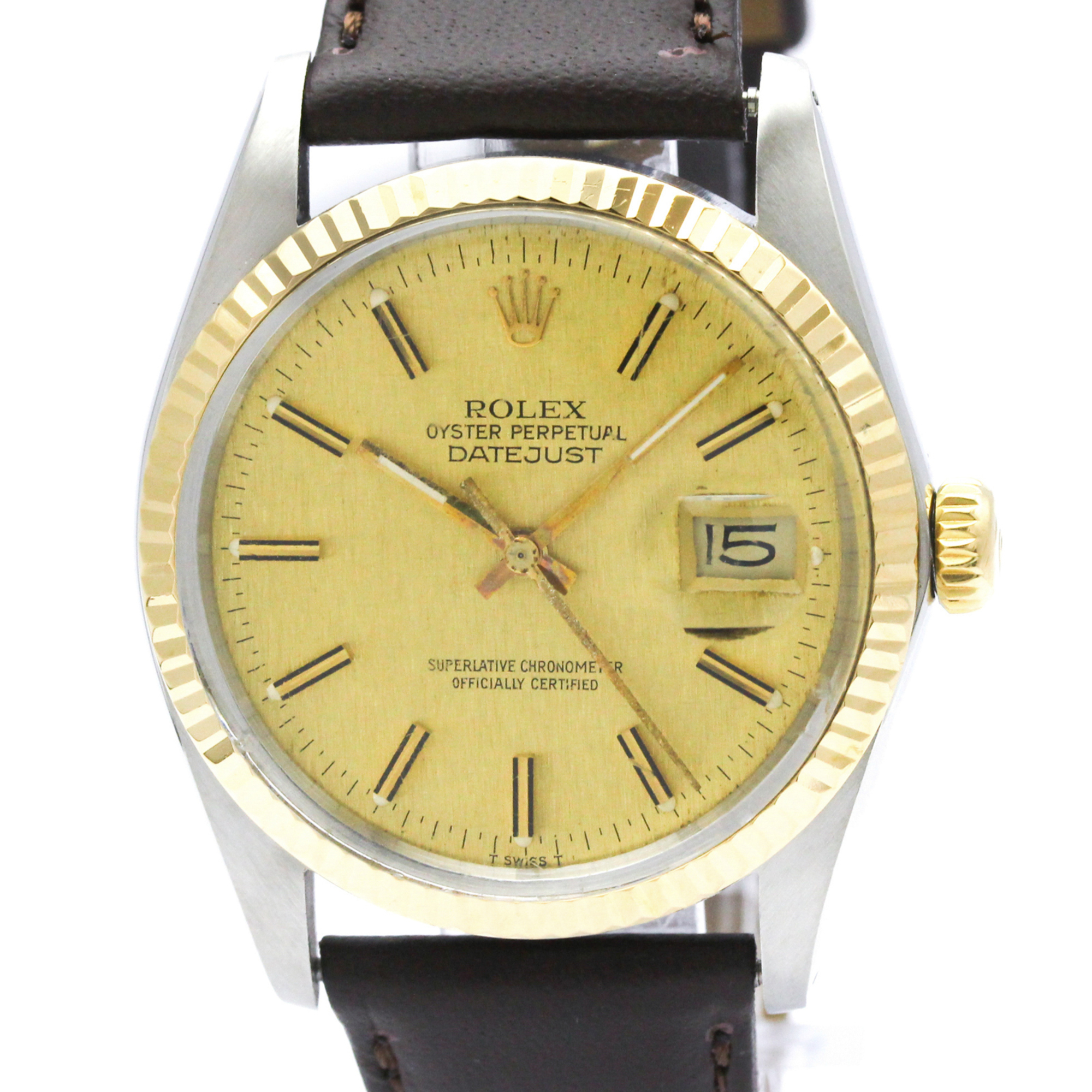 ROLEX Datejust 16013 18K Gold Steel Automatic Mens Watch Polished