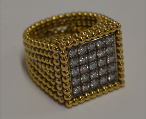 GENT'S HEAVY 18 CARAT GOLD DIAMOND ENCRUSTED RING SET WITH 25 SMALL DIAMONDS - APPROXIMATE WEIGHT = 20.3 GRAMS     