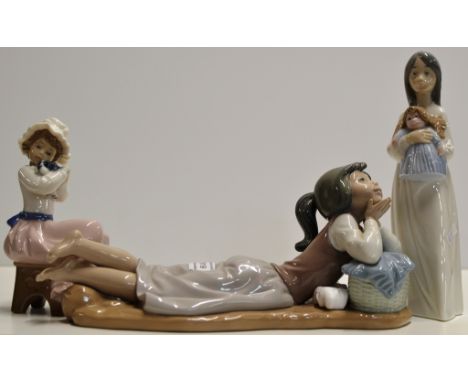 LARGE NAO FIGURINE ORNAMENT MODELLED AS A YOUNG LADY &amp; 2 OTHER NAO FIGURINE ORNAMENTS     