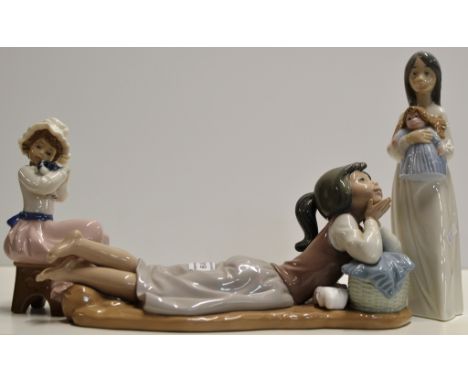 LARGE NAO FIGURINE ORNAMENT MODELLED AS A YOUNG LADY &amp; 2 OTHER NAO FIGURINE ORNAMENTS     