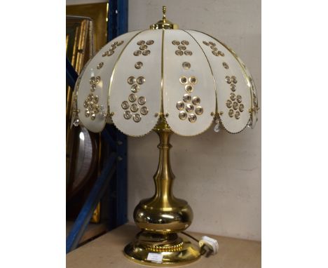 LARGE DECORATIVE BRASS FINISHED TABLE LAMP WITH SHADE     