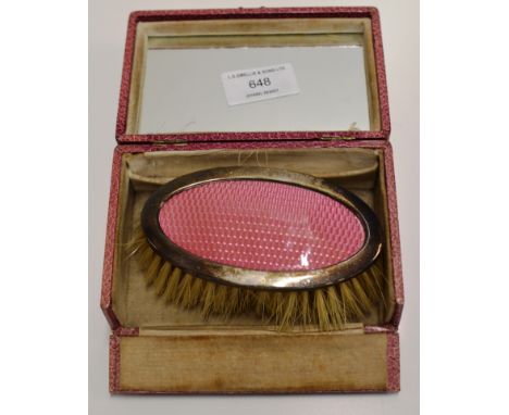 BOXED BIRMINGHAM SILVER &amp; GUILLOCHE ENAMEL EFFECT BRUSH     
