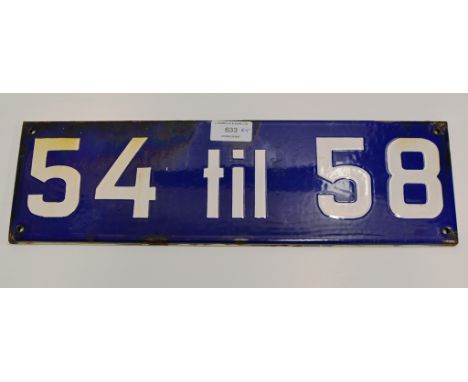 A VINTAGE ENAMEL CONTINENTAL/FRENCH STREET SIGN, “54 TIL 58”, CIRCA 1940’S     