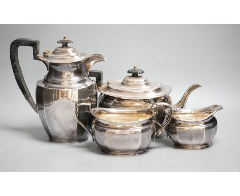 A George VI silver four piece tea set, Atkin Bros. Sheffield, 1944, gross 52oz.