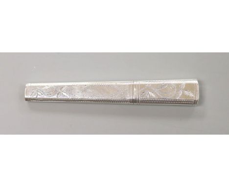 A George III engraved silver needle case, Thomas Wilmore, Birmingham, 1801, 92mm.