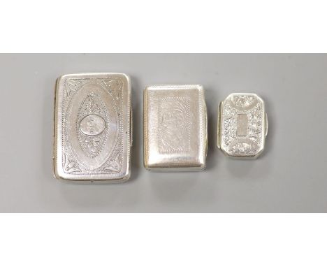 Three George III silver vinaigrettes, largest Joseph Wilmore, Birmingham, 1812, 42mm, T.S., Birmingham, 1838 and L &amp; Co, 