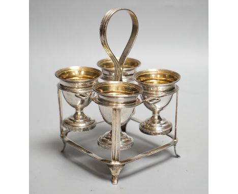 A George III silver egg cruet, no maker's mark, London, 1796, height 16.8cm, 10oz.