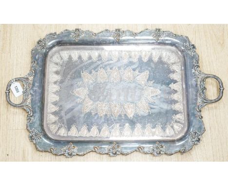 A large Victorian silver plated copper tray 78cm
