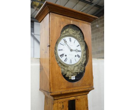 A 19th century French painted pine longcase clock, height 214cm