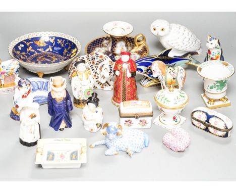 Royal Worcester and other ceramic ornaments including nun candle extinguisher, three Royal Crown Derby paperweights and Heren