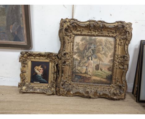 19th century English School, oil on wooden panel, Portrait of a young woman wearing a bonnet, 17 x 14cm
