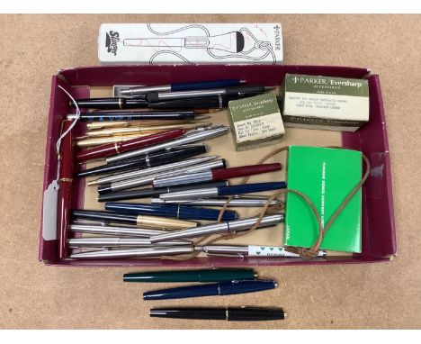 14 various Parker fountain pens and 12 Parker propelling pencils and roller balls, together with leads and 3 pen shells