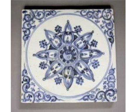 Chinese Ming blue and white porcelain tile 20cm